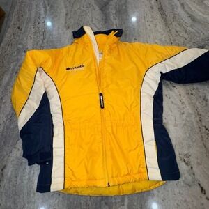 Vintage Columbia Youth XL 14/16 Puffer Jacket Yellow Zip Up Ski Jacket Hood USA